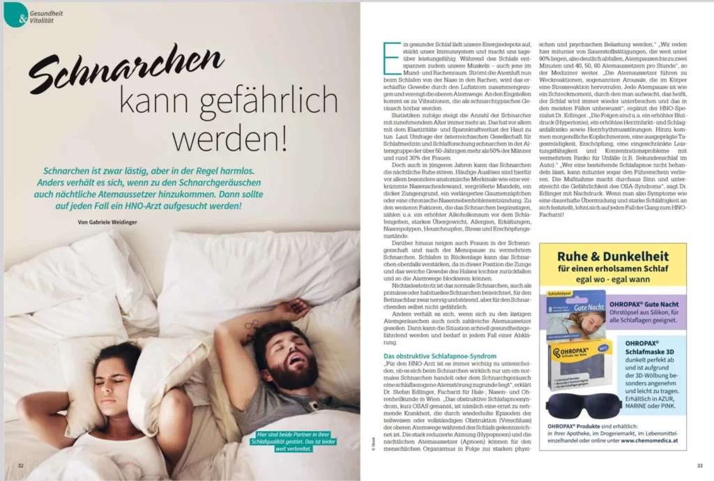 Schnarchen kann gefaehrlich werden zeitungsartikel edlinger