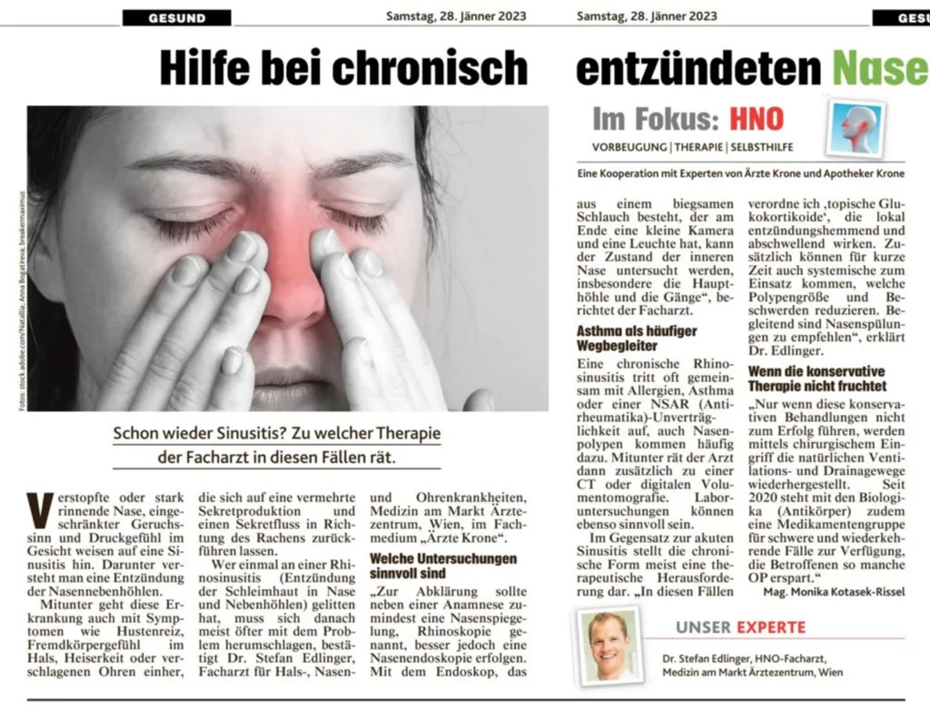 hilfe bei chronisch entzuendeten nase zeitungsartikel edlinger